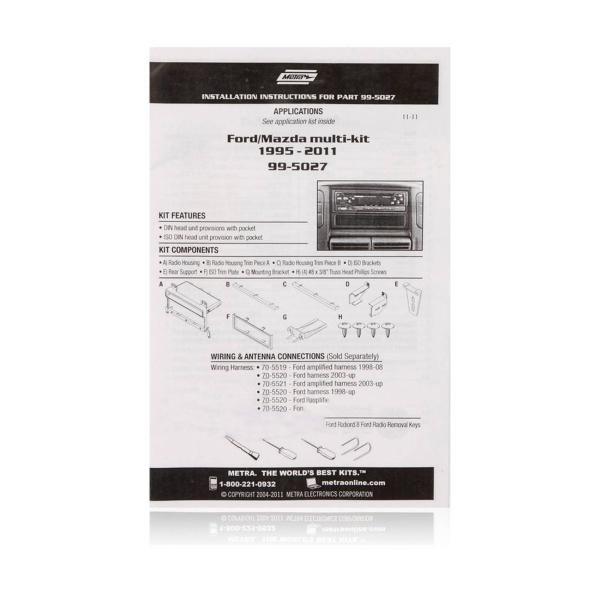 Frente Compatible 95-11 de Ford, Mazda, Mercury Modelo 995027 Marca Metra 