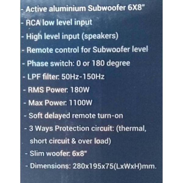 Subwoofer Amplificado Open Show Audio Labs ADL-SAS68 1100 Watts 6x8 Pulgadas 180 Watts RMS con Contr 