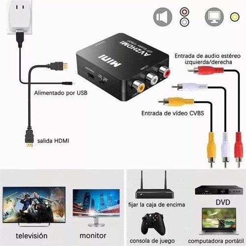 Convertidor Adaptador Rca Vga A Hdmi 1080p De Audio Y Video