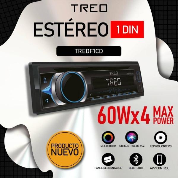 Estéreo 1 DIN Desmontable Treo TREOF1CD 60W x 4 Mecanismo CD, USB y BT Control remoto FM Android iOS 