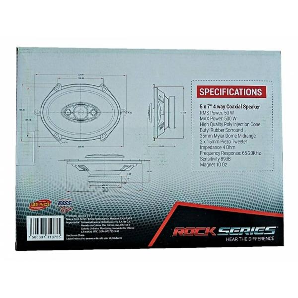 Bocinas Coaxiales Rock Series Rks-p574 220 Watts 5x7 Pulgadas 4 Vías 