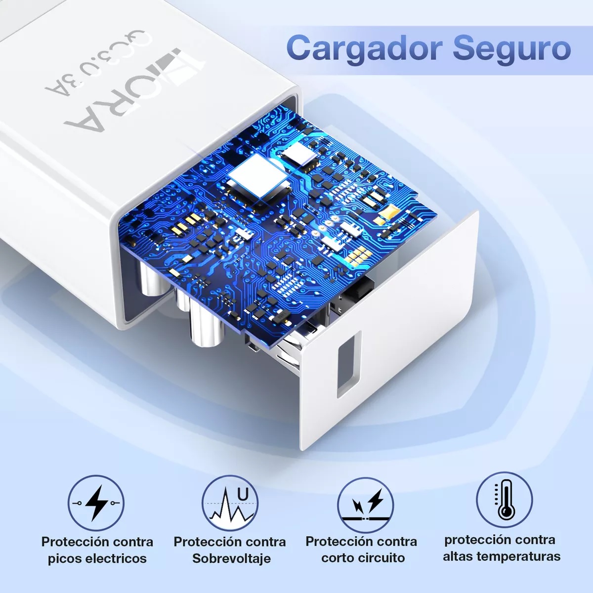 Cargador Universal Usb 3 Am Con Cable Tipo C 3.0 1hora Blanco.