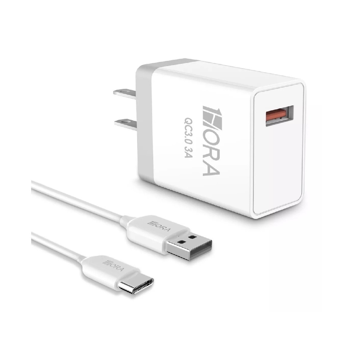 Cargador Universal Usb 3 Am Con Cable Tipo C 3.0 1hora Blanco.