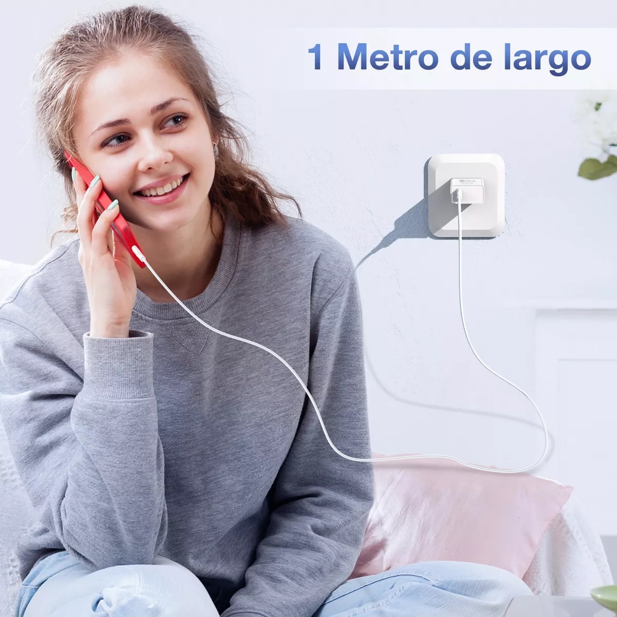 Cargador Universal Usb 3 Am Con Cable Tipo C 3.0 1hora Blanco.
