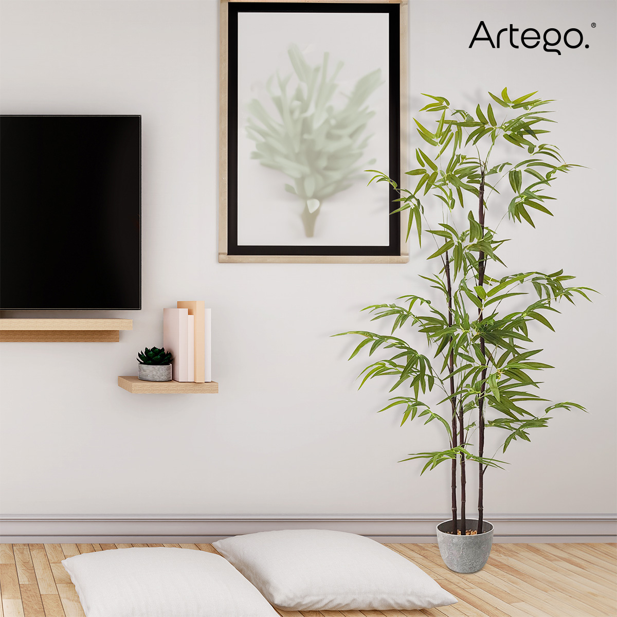 Planta artificial decorativa moderna con maceta Bambú grande de 170cm de alto Artego para hogar sala comercio oficina.