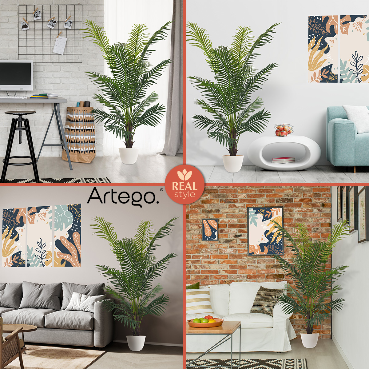 Planta artificial decorativa moderna con maceta Palmera Hawái grande de 160cm de alto Artego para hogar sala comercio oficina.