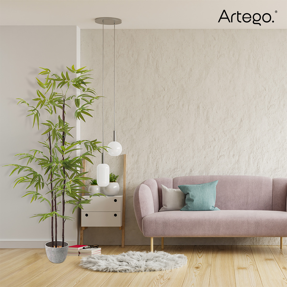 Planta artificial decorativa moderna con maceta Bambú grande de 170cm de alto Artego para hogar sala comercio oficina.