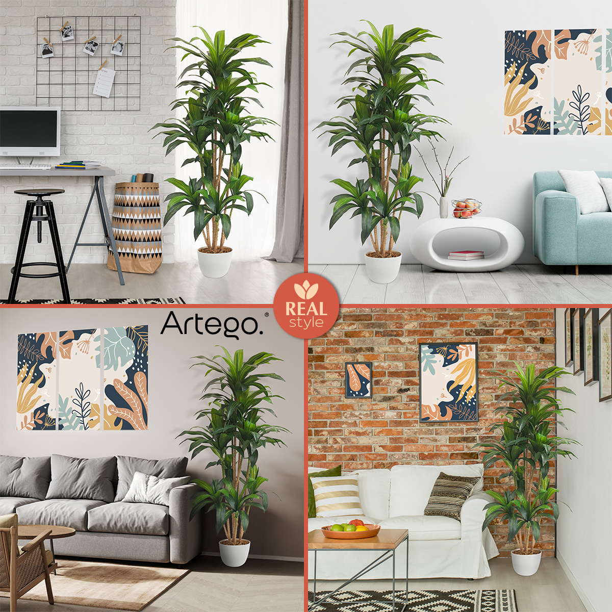 Planta artificial decorativa moderna con maceta Dracaena Palo de Brasil grande de 170cm de alto Artego para hogar sala comercio oficina.