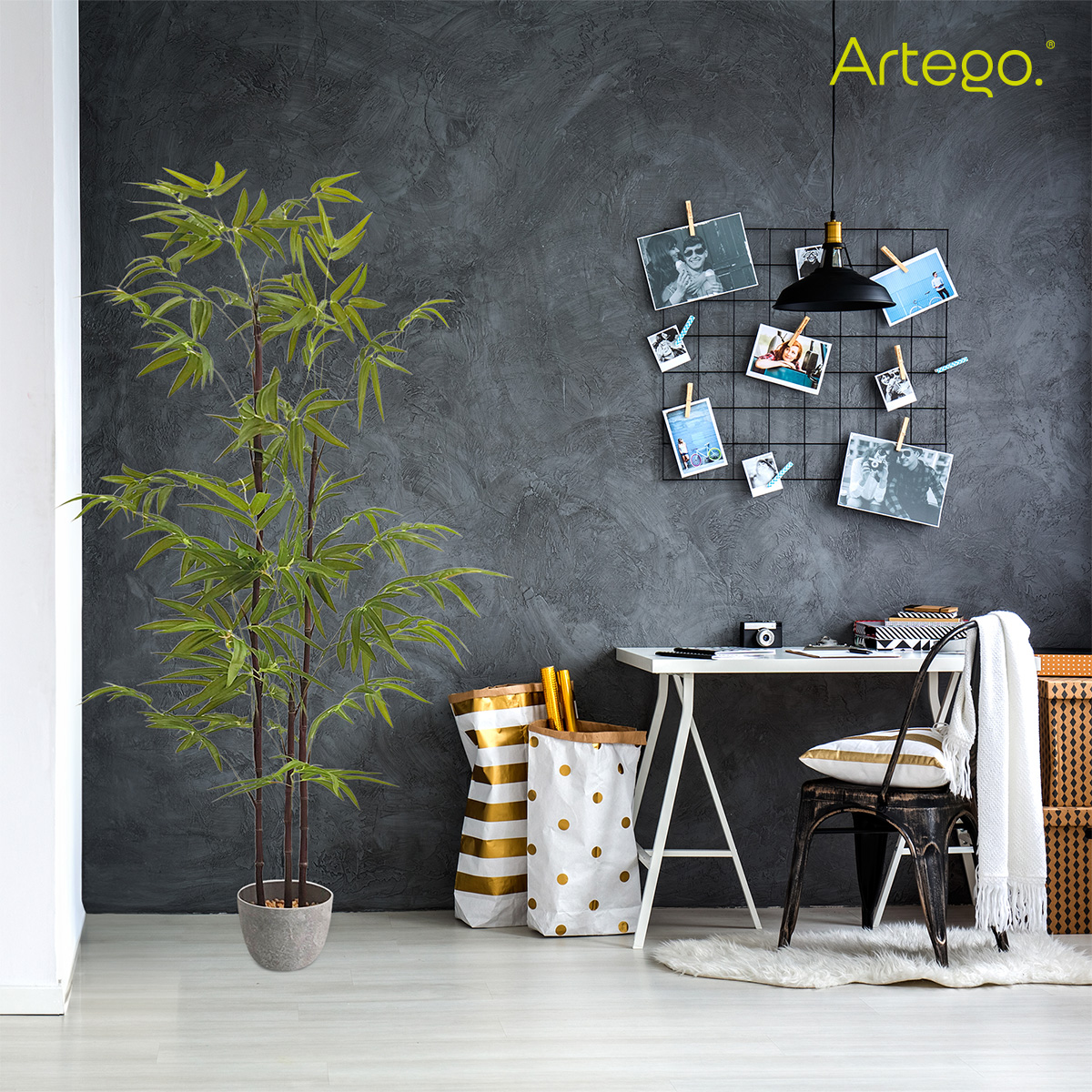 Planta artificial decorativa moderna con maceta Bambú grande de 170cm de alto Artego para hogar sala comercio oficina.
