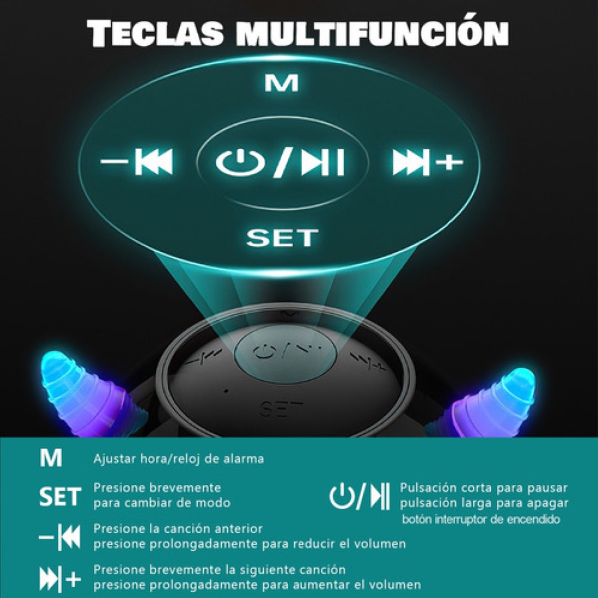 Altavoz Bluetooth Portátil Con Reloj Despertador Digital