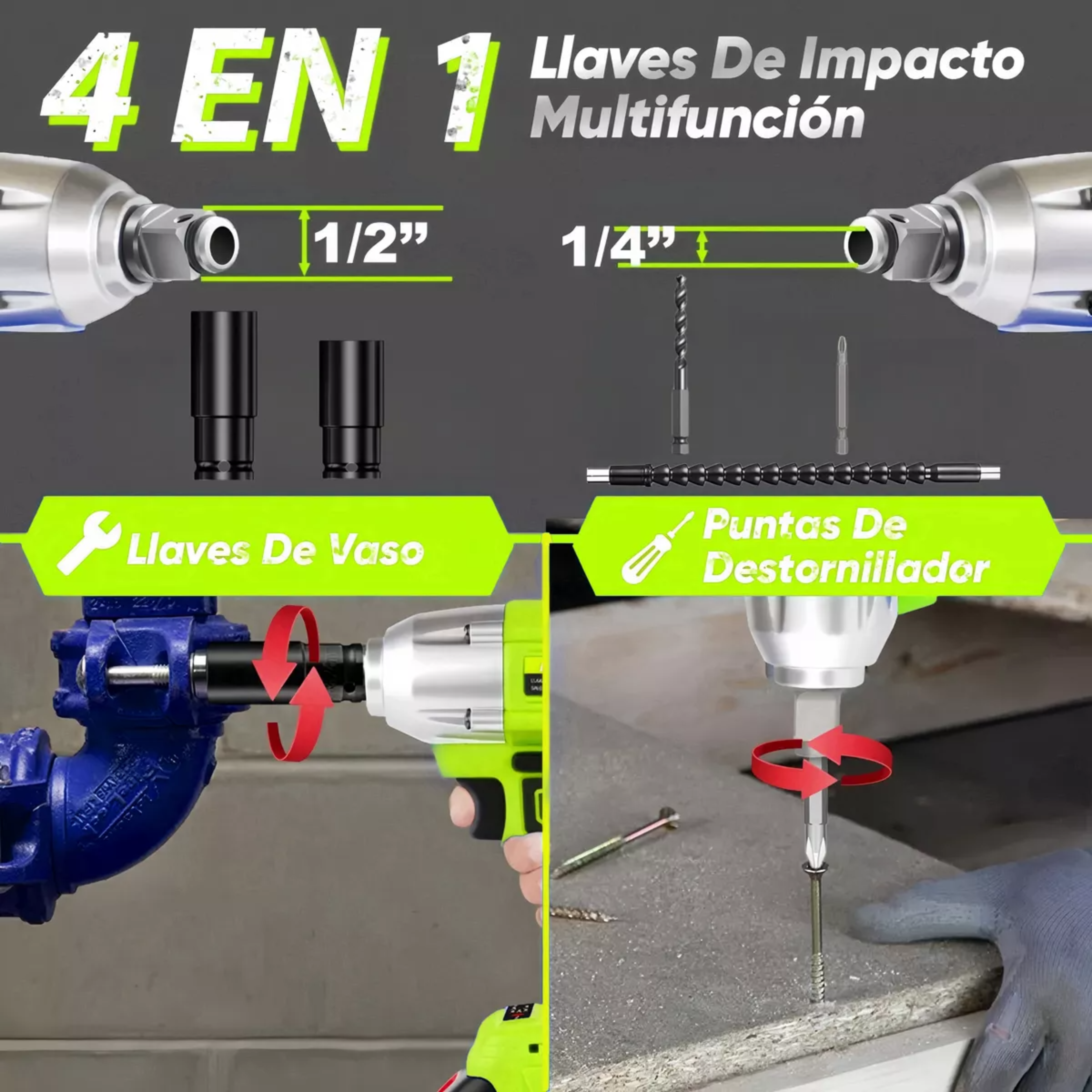Pistola Impacto Llave Inalámbrica, 2 Batería,taladro,desator.