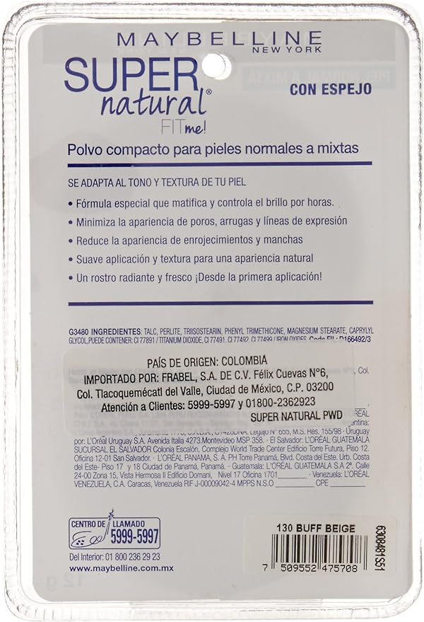 A Maybelline Super Natural Polvo Compacto Matte, 130 Buff Beige, 12 gr.