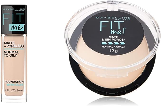 A Maybelline Base de  Maquillaje Fit Me Matte, 120 Classic Ivory + Super Natural Polvo Compacto Matte, 220 Nat Beige, 12 gr.