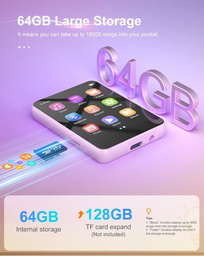 Reproductor De Música Mp3 Mp4 Rosa Bluetooth Audífonos 64 gb 