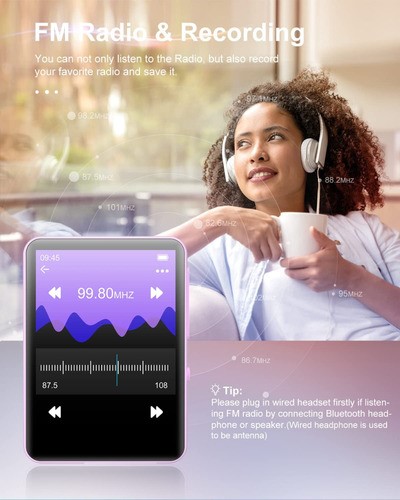 Reproductor De Música Mp3 Mp4 Rosa Bluetooth Audífonos 64 gb 