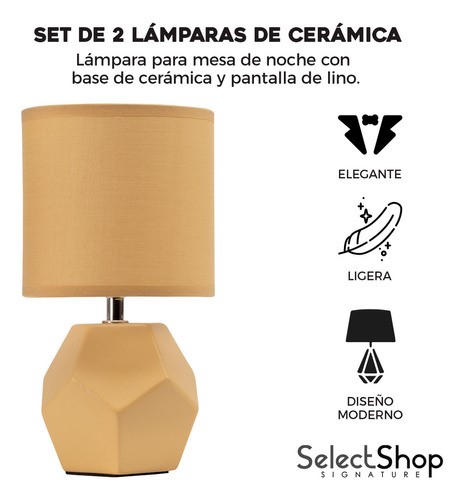 Set De 2 Lámparas De Buró Cerámica Estilo Minimalista 12.5 Estructura Café Pantalla Café.