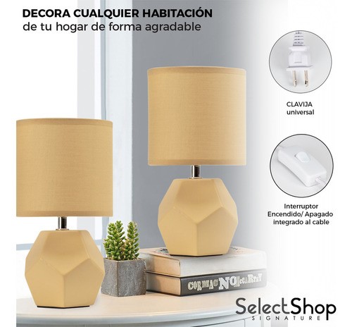 Set De 2 Lámparas De Buró Cerámica Estilo Minimalista 12.5 Estructura Café Pantalla Café.