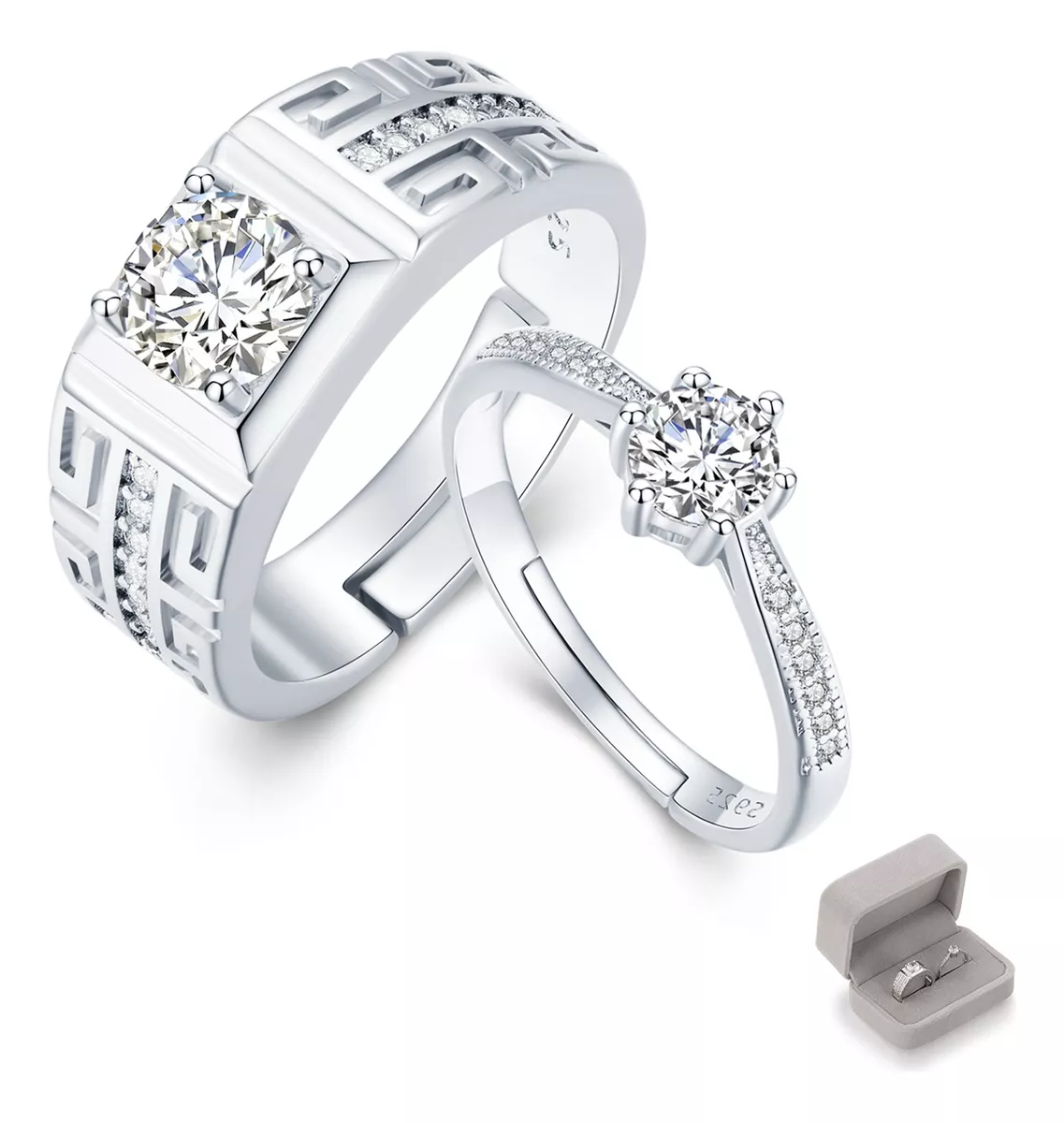 2 Anillos De Pareja Plata 925 Compromiso Promesa Ajustable.