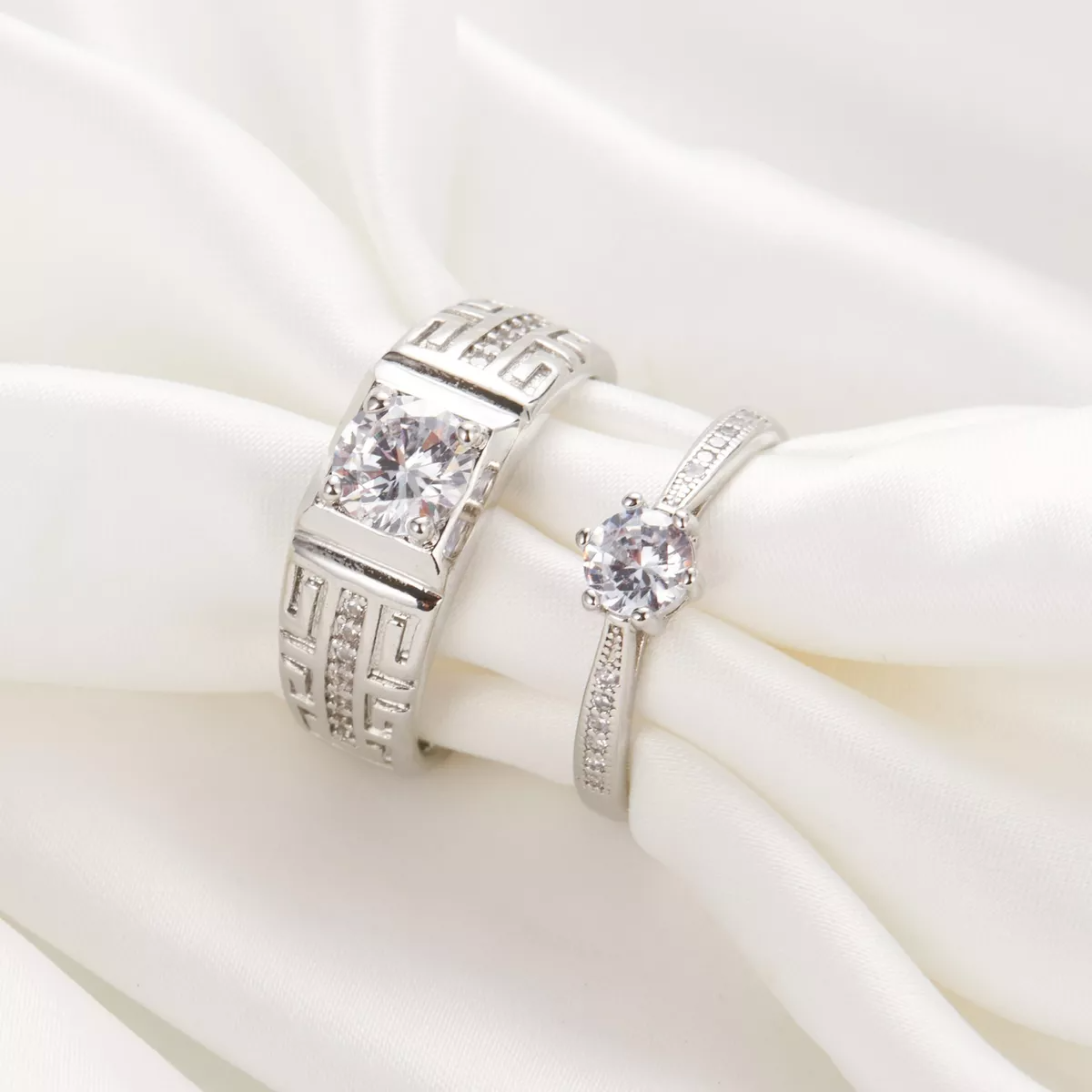 2 Anillos De Pareja Plata 925 Compromiso Promesa Ajustable.