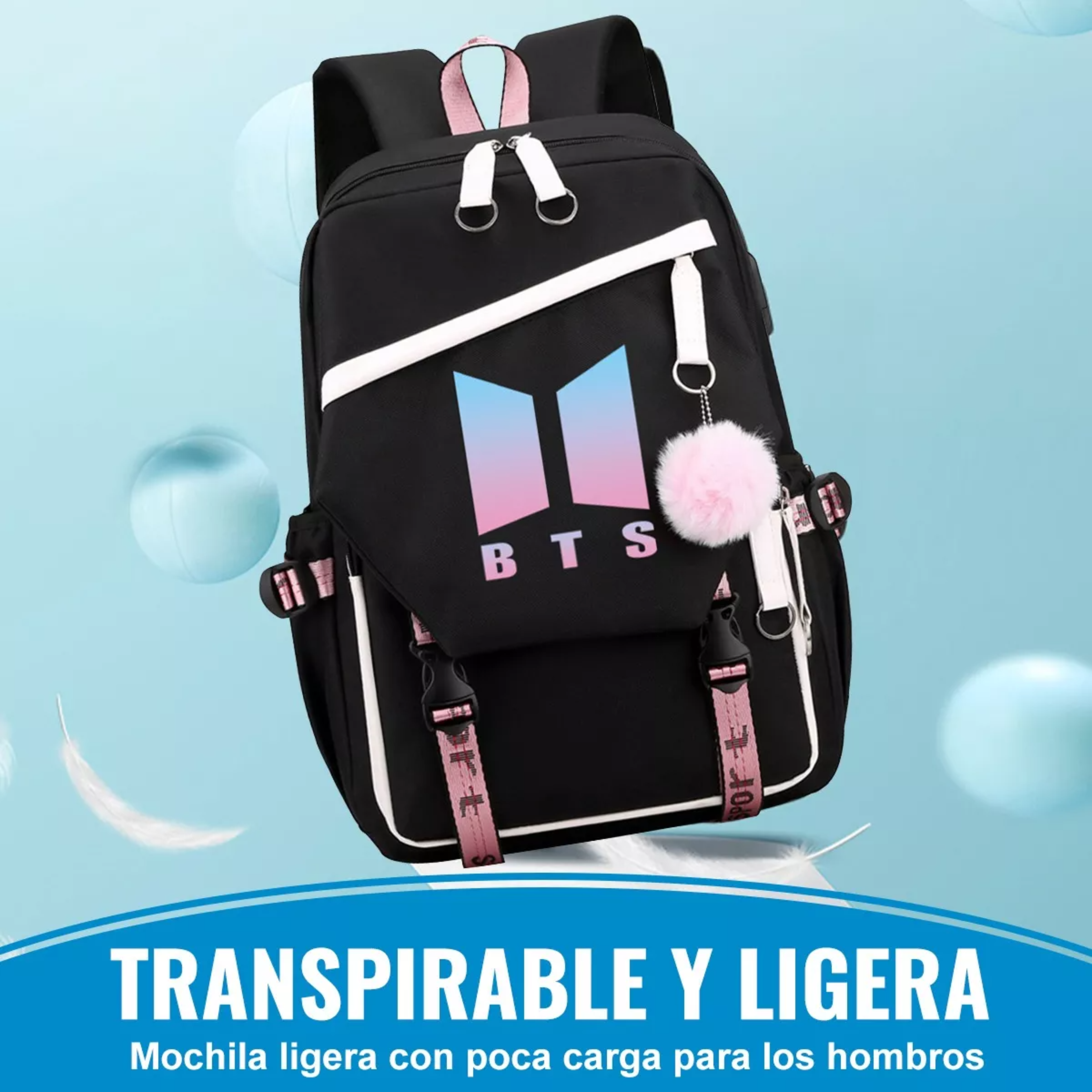 Bts Mochila Con Interfaz Usb Gran Capacidad Estilo Coreano.