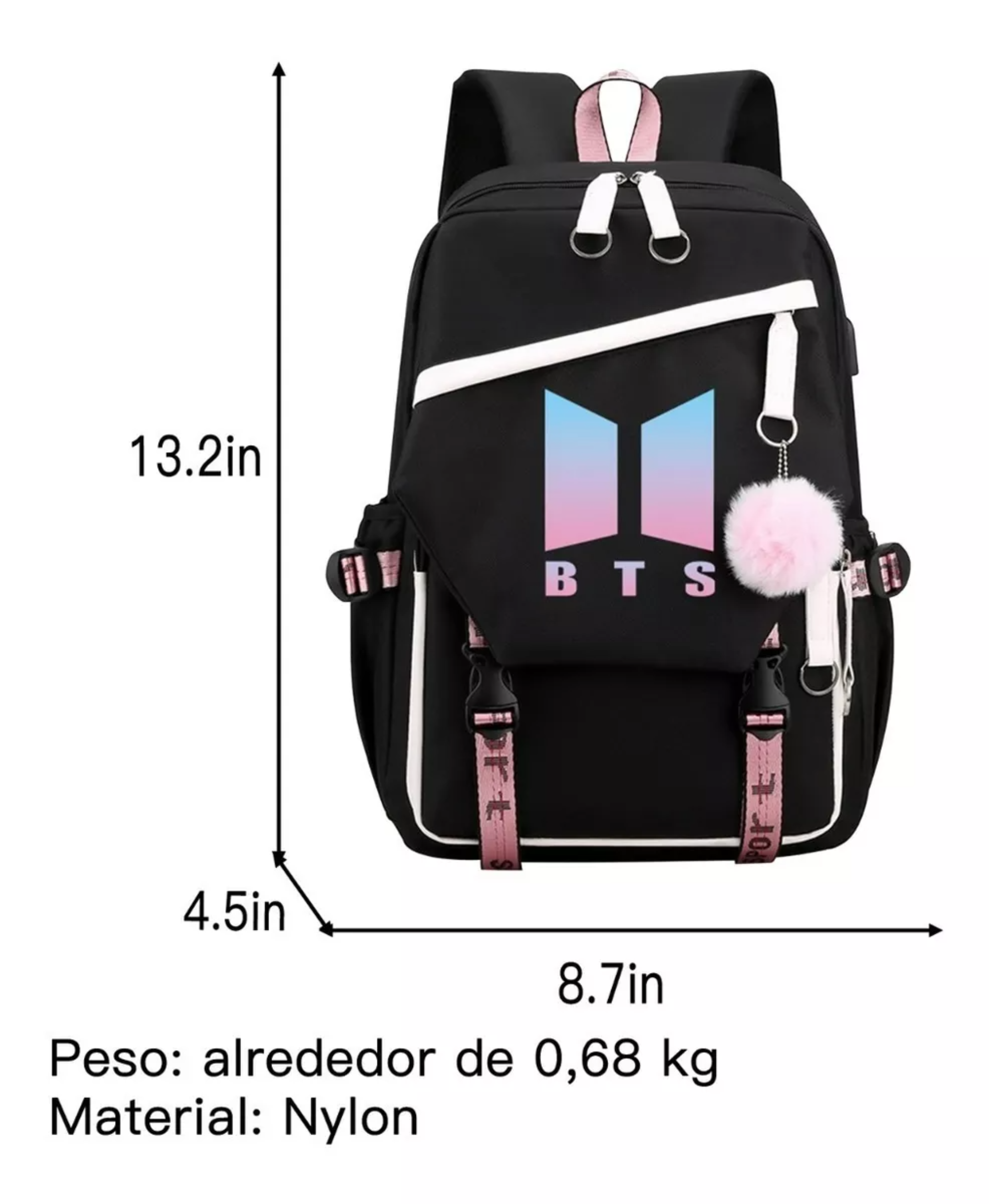 Bts Mochila Con Interfaz Usb Gran Capacidad Estilo Coreano.