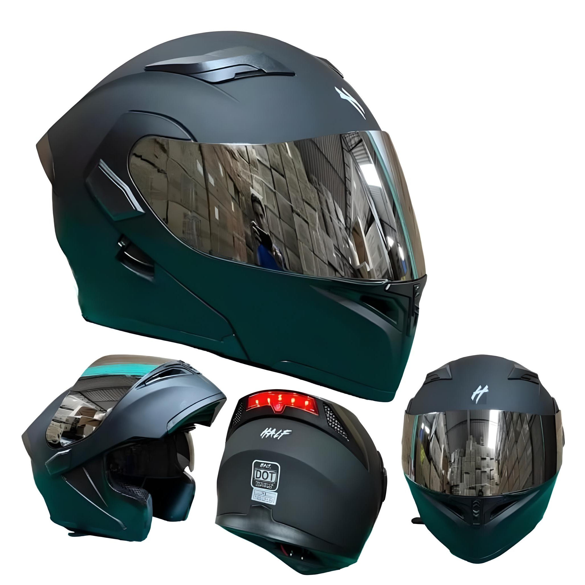 Casco Negro Mate Stop Led Luz Abatible Certificado Pulsar talla mediano.