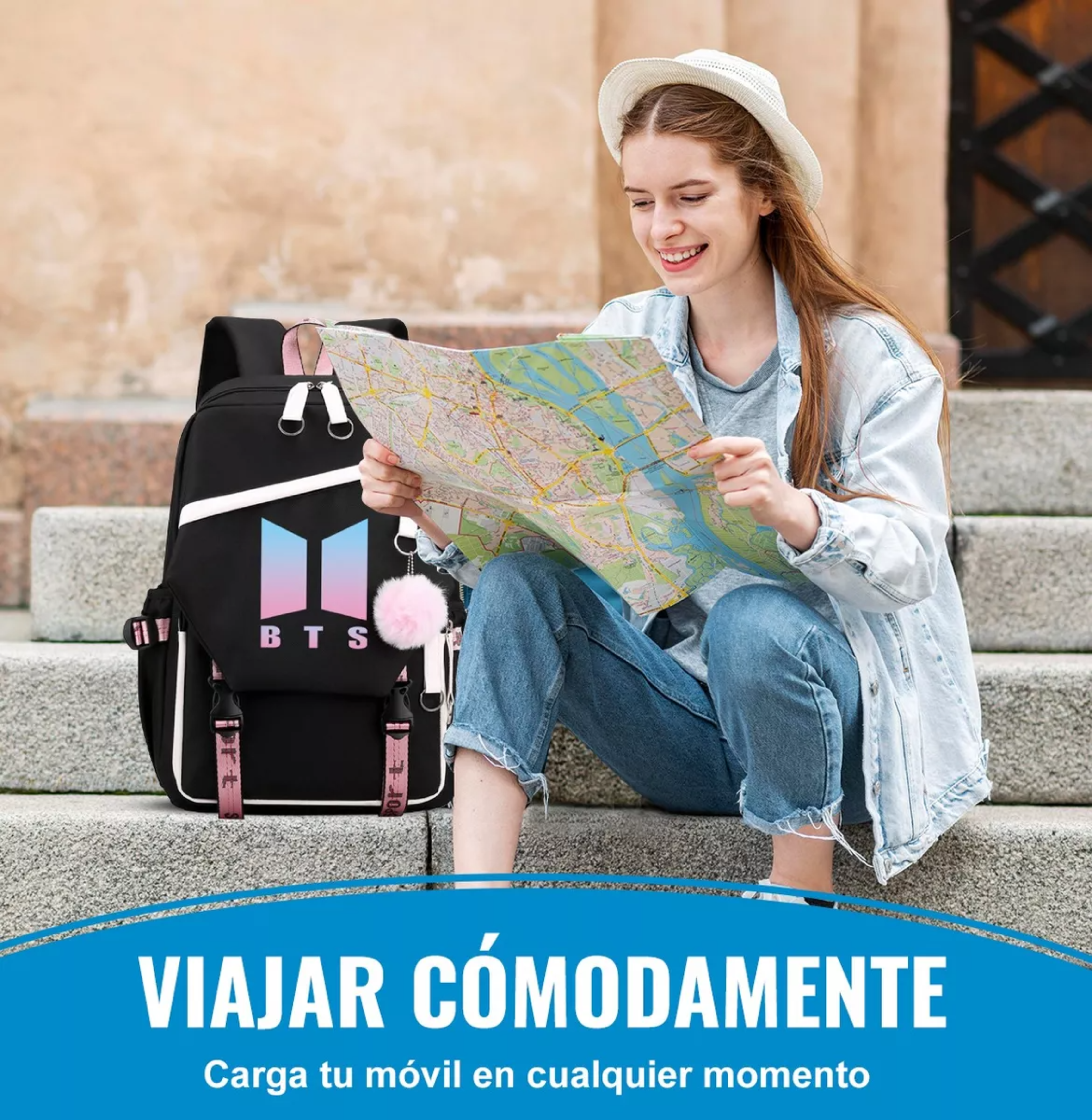 Bts Mochila Con Interfaz Usb Gran Capacidad Estilo Coreano.