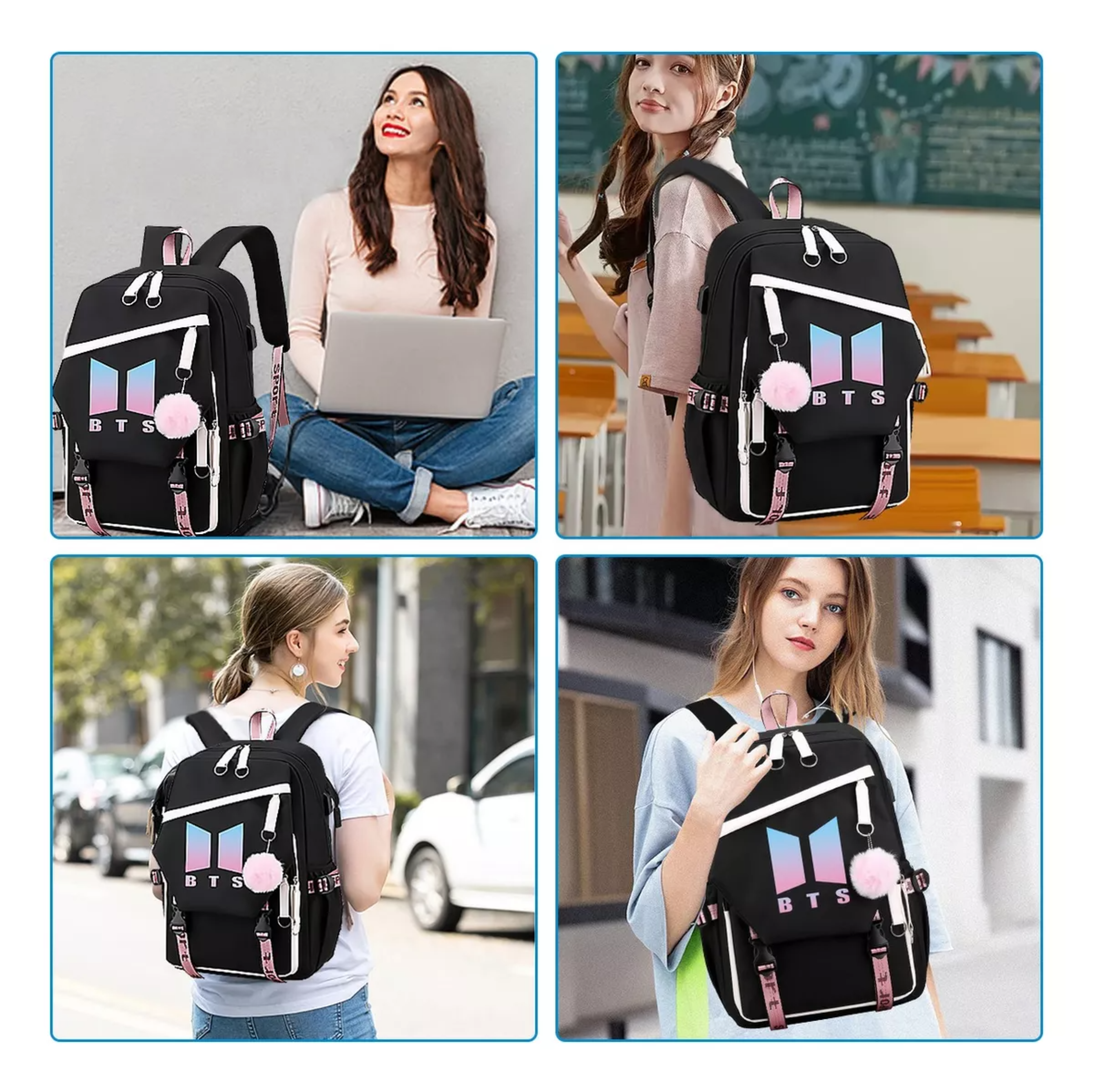 Bts Mochila Con Interfaz Usb Gran Capacidad Estilo Coreano.