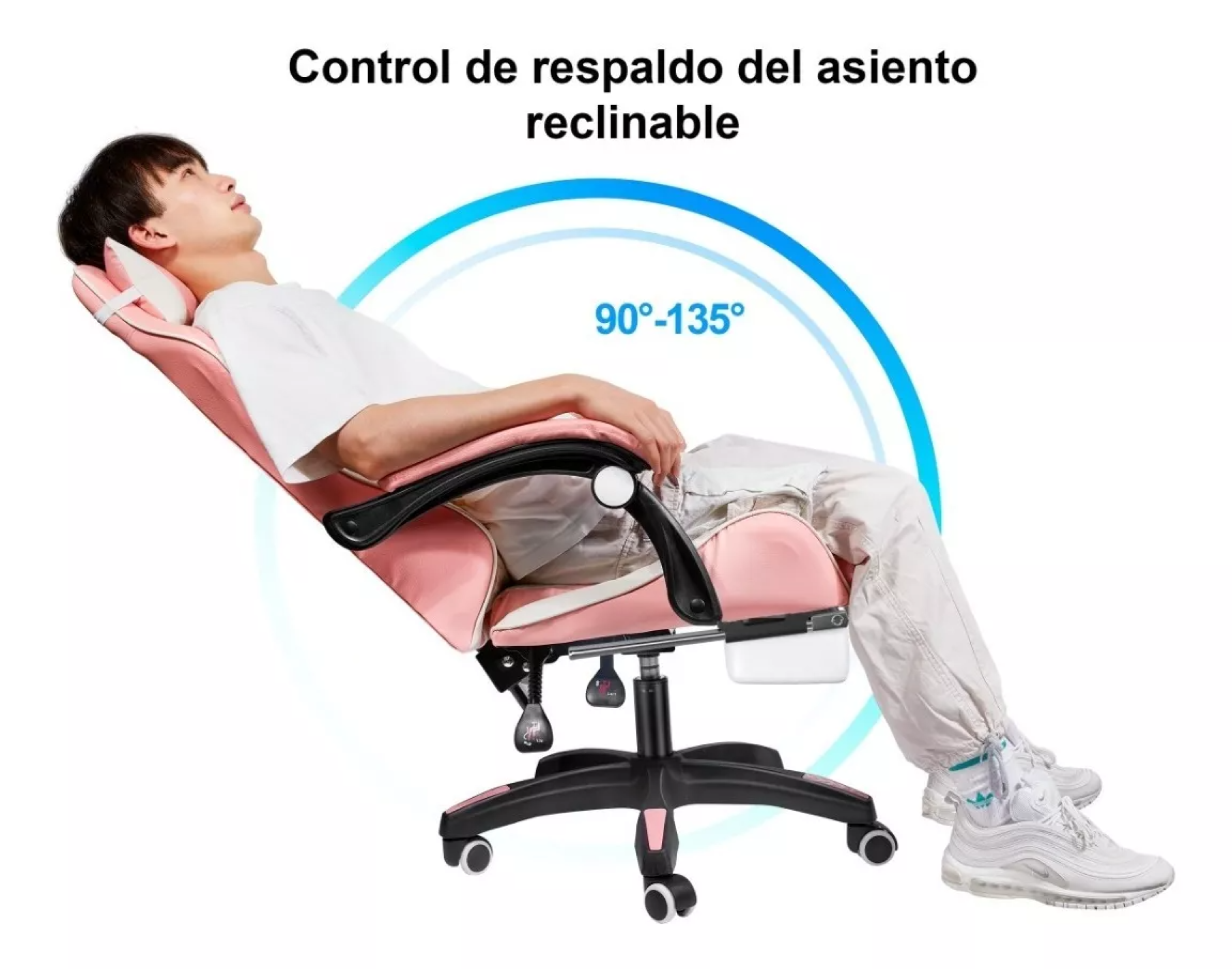 Silla Gamer Ergonómica Con Reposapiés Reclinable Cómoda Ouo Color Rosa/Blanco Material del tapizado Cuero sintético.