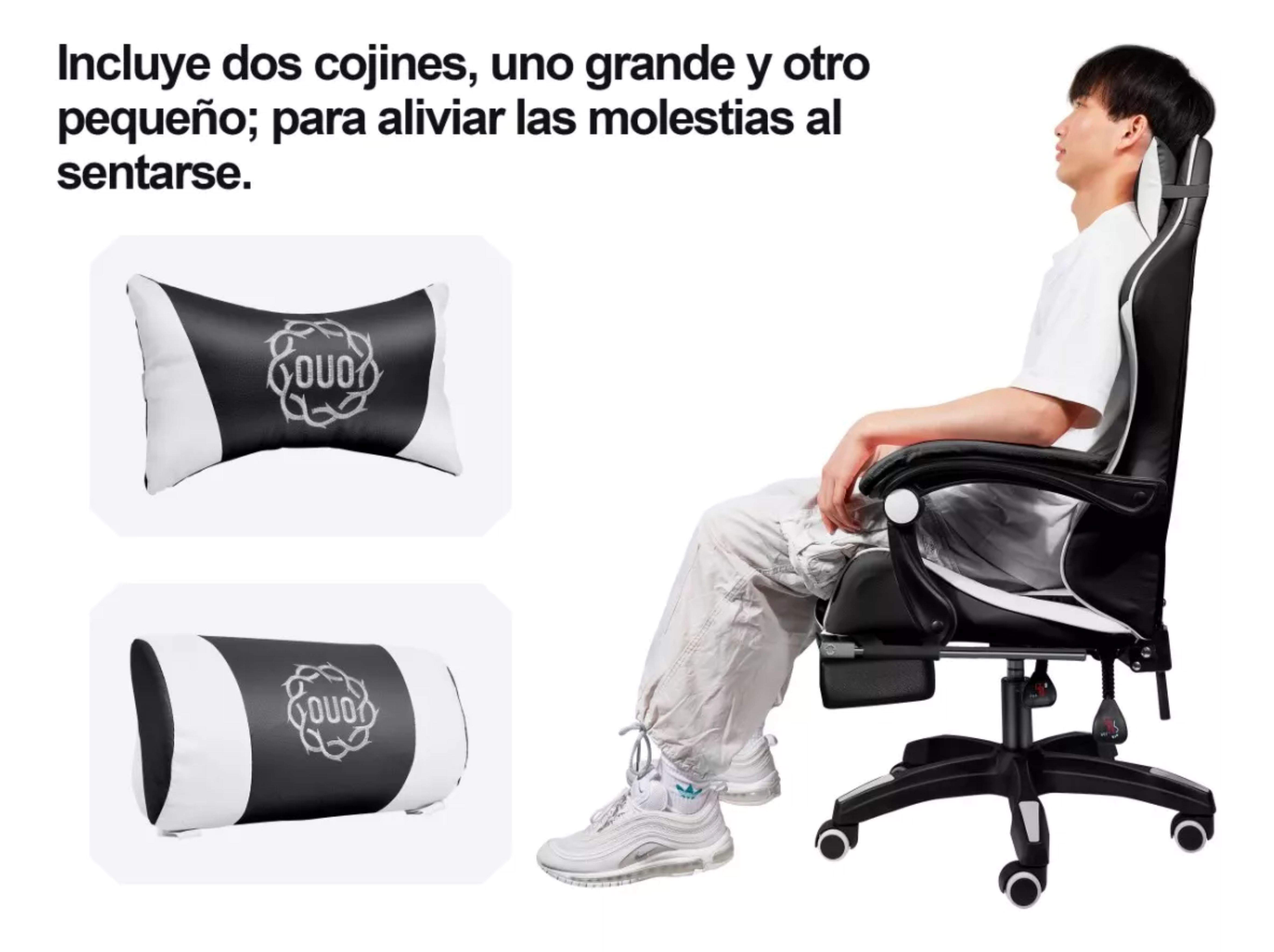 Silla De Oficina Ejecutiva Reclinable Ergonomica Reposapiés Color Negro/Blanco Material del tapizado Cuero sintético.