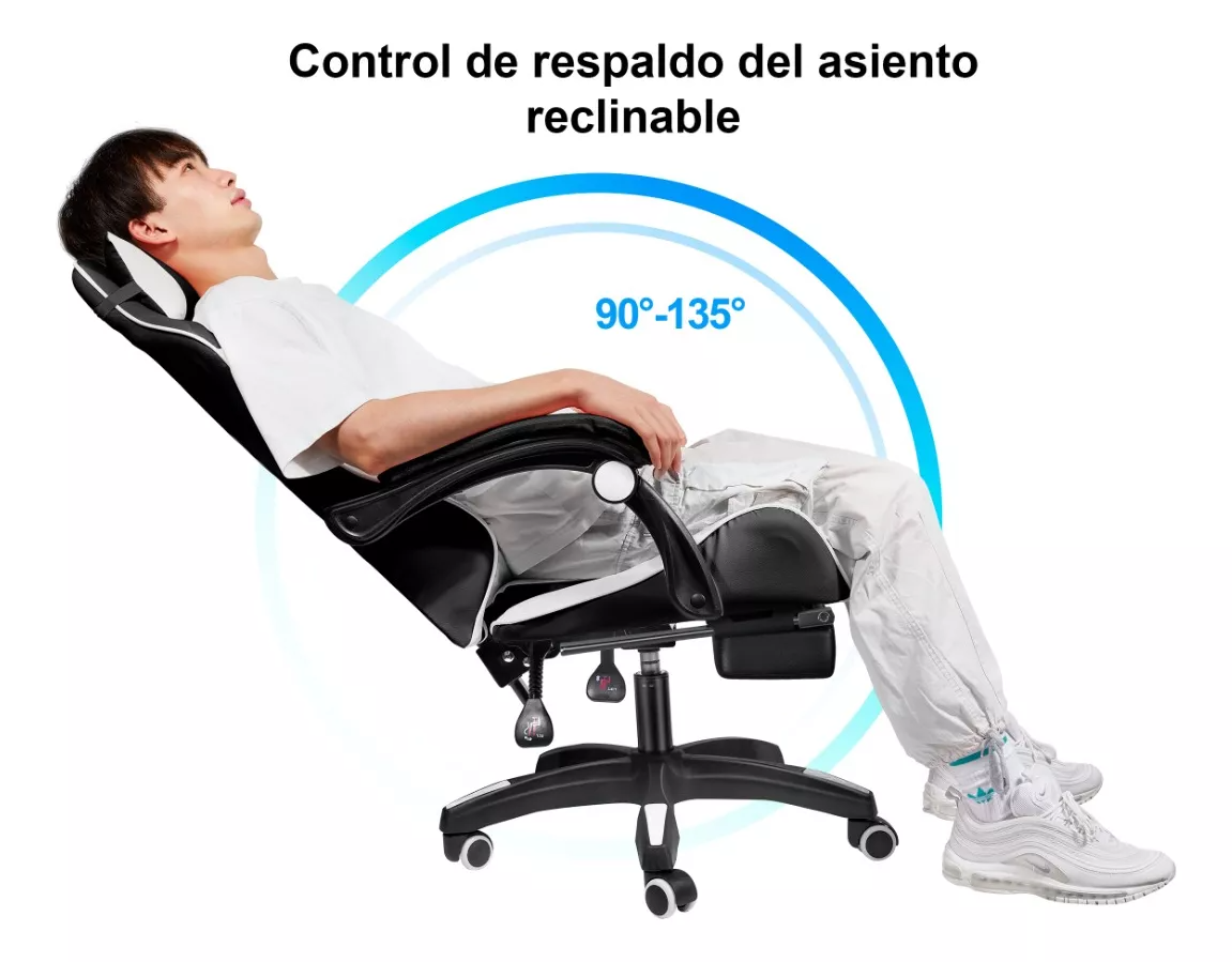Silla De Oficina Ejecutiva Reclinable Ergonomica Reposapiés Color Negro/Blanco Material del tapizado Cuero sintético.