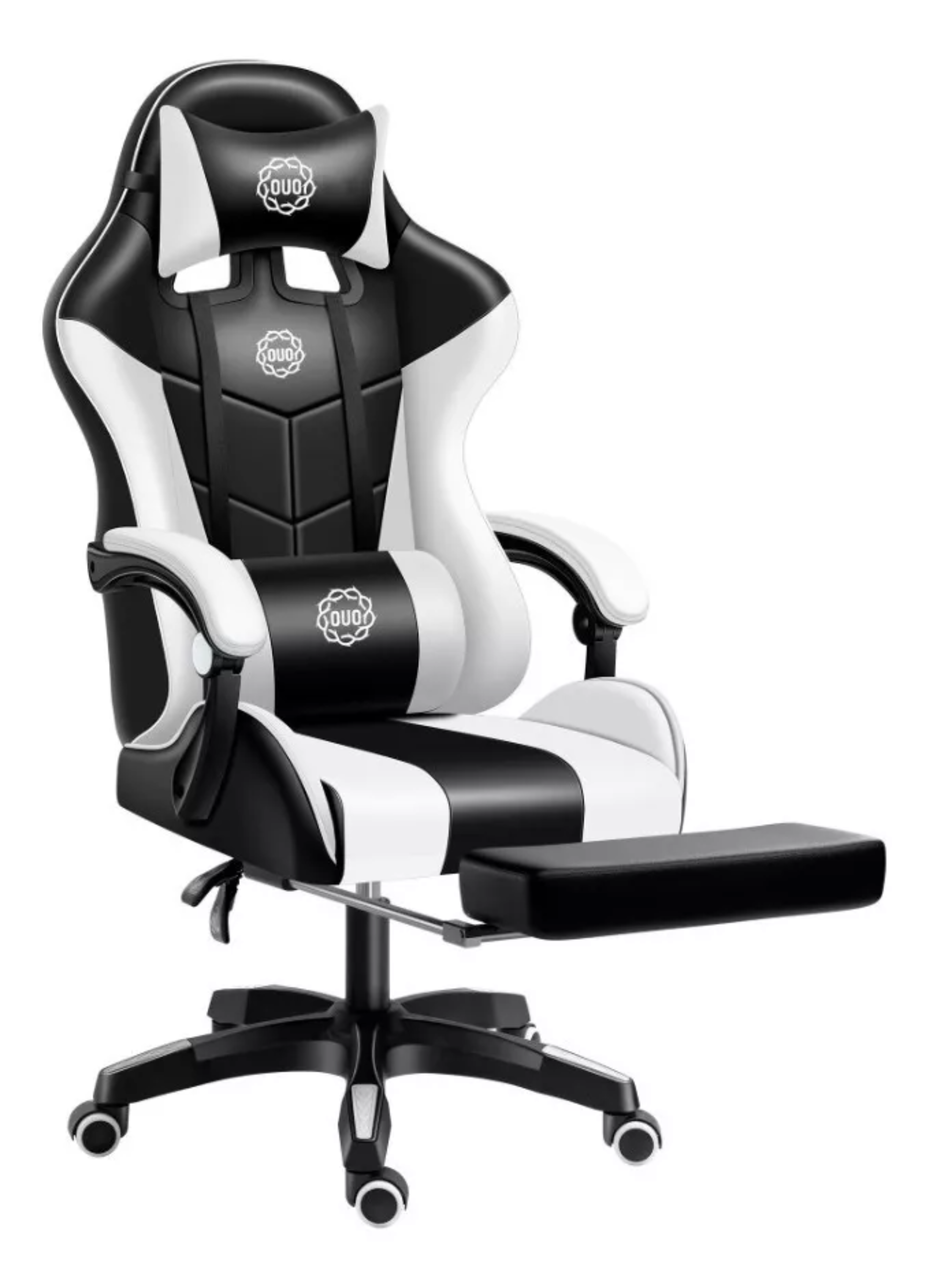 Silla De Oficina Ejecutiva Reclinable Ergonomica Reposapiés Color Negro/Blanco Material del tapizado Cuero sintético.