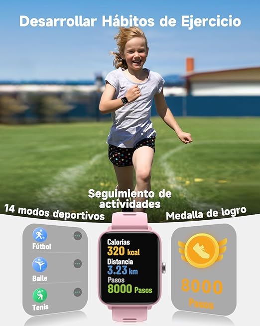 BIGGERFIVE Pulsera Actividad Niñas 3 a 14 años, Reloj Inteligente con Podómetro, Frecuencia cardíaca, Resistente al Agua 5 ATM, Monitor de Sueño, Despertador, Juegos de Rompecabezas Marca: BIGGERFIVE.