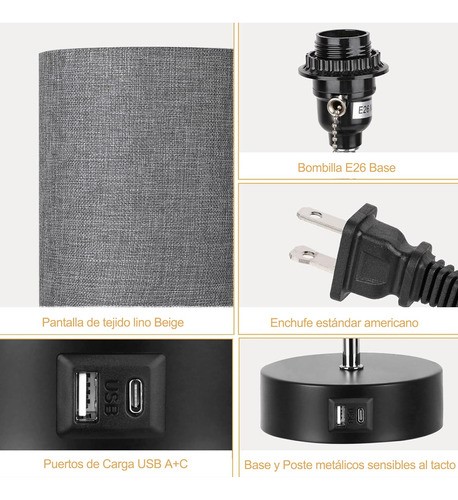 Lámpara De Buró De Mesa De Escritorio Con Usb A+c Y Led Bulb.