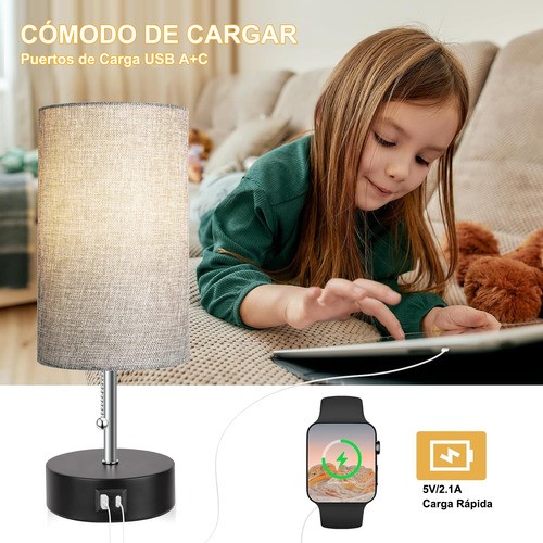 Lámpara De Buró De Mesa De Escritorio Con Usb A+c Y Led Bulb.