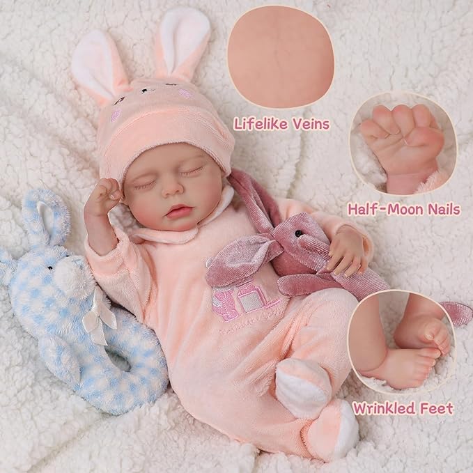 A BABESIDE Muñecas de bebé reborn realistas, de vinilo completo de 12 pulgadas, muñeca de bebé recién nacido, dulce durmiendo, muñeca de bebé de la vida real, linda niña con accesorios de juguete, juego.