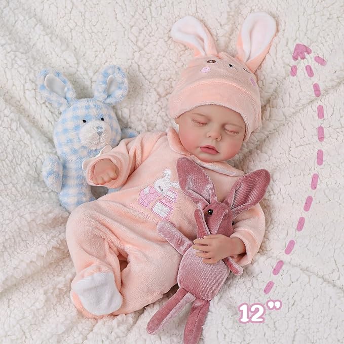 A BABESIDE Muñecas de bebé reborn realistas, de vinilo completo de 12 pulgadas, muñeca de bebé recién nacido, dulce durmiendo, muñeca de bebé de la vida real, linda niña con accesorios de juguete, juego.