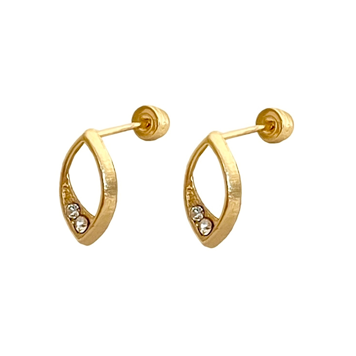 Broquel Tipo Oval con Zirconia Blanca en Oro de 10k - Lenna Joyería