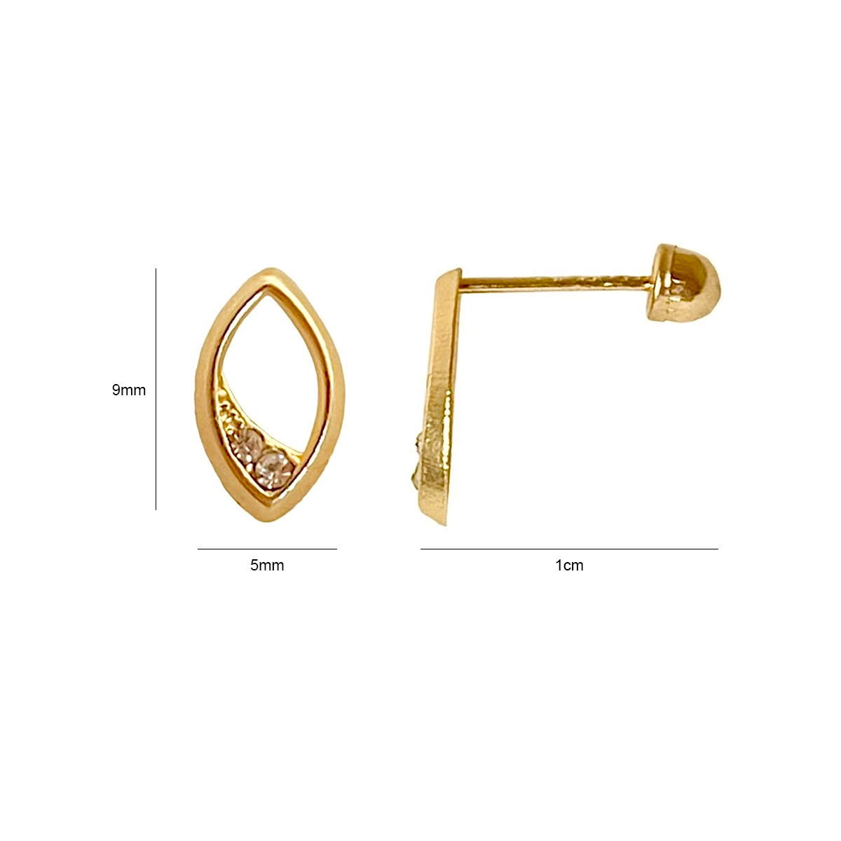 Broquel Tipo Oval con Zirconia Blanca en Oro de 10k - Lenna Joyería