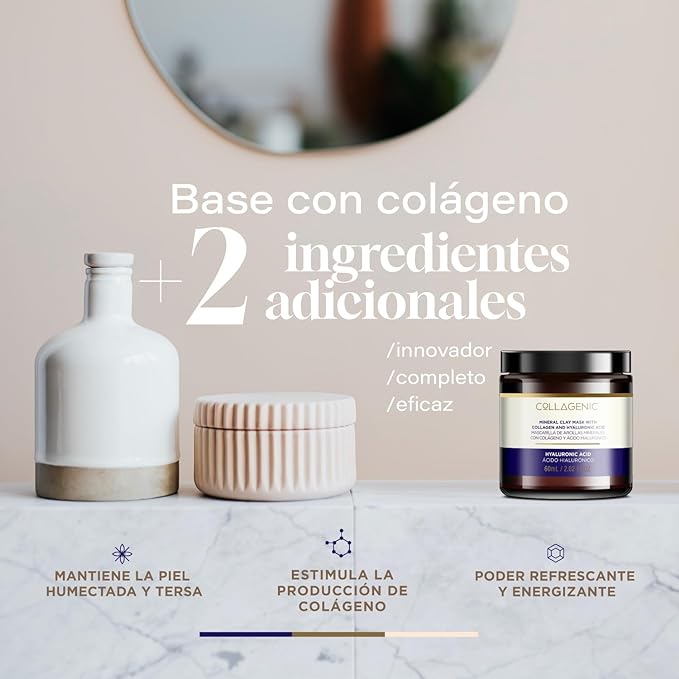 A Mascarilla Facial Hidratante 60 ml. Acido Hialuronico 3%, Colageno Hidrolizado y Arcillas Minerales - COLLAGENIC Skin care (NR).