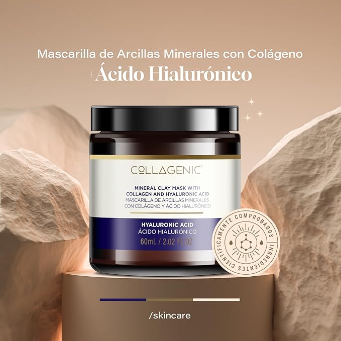 A Mascarilla Facial Hidratante 60 ml. Acido Hialuronico 3%, Colageno Hidrolizado y Arcillas Minerales - COLLAGENIC Skin care (NR).