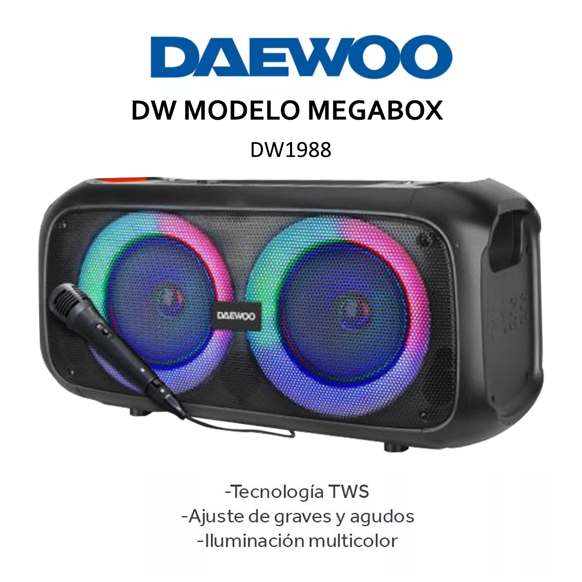 Bocina Bafle Bluetooth Daewoo Megabox Con Micrófono Dw1988 Tws Luz Led
