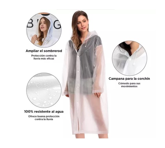 Poncho Impermeable Unisex Para Lluvia, 2 Piezas T