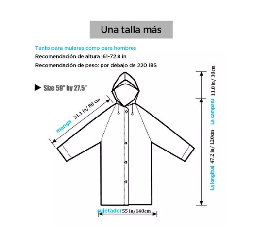 Poncho Impermeable Unisex Para Lluvia, 2 Piezas T