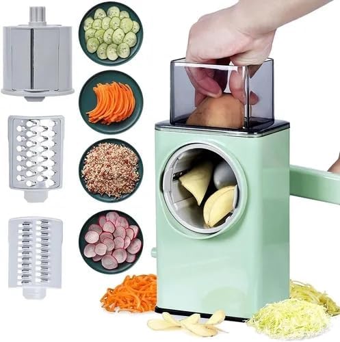A Cortadora De Manual Multifuncional Con Manivela Safe Mandoline Slicer Comida vegetal Cortador de Papa Tiras Julienne Dicer Ajustable Multi Blade Extraíble para Cocina Preparación de Comida Rápida.