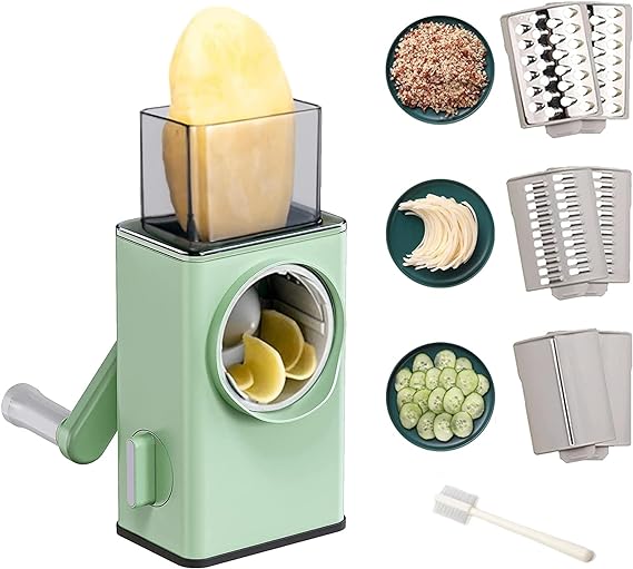 A Cortadora De Manual Multifuncional Con Manivela Safe Mandoline Slicer Comida vegetal Cortador de Papa Tiras Julienne Dicer Ajustable Multi Blade Extraíble para Cocina Preparación de Comida Rápida.