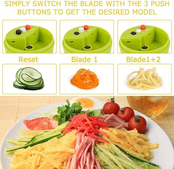 A Hosuho - Cortador espiralizador de mano 3 en 1 de acero inoxidable para frutas y verduras en espiral, rallador manual de cocina para ensalada, zanahoria, pepinos, cebollas.