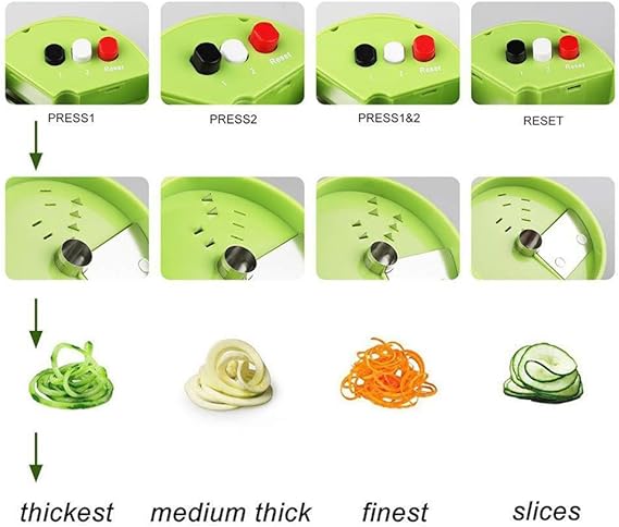 A Hosuho - Cortador espiralizador de mano 3 en 1 de acero inoxidable para frutas y verduras en espiral, rallador manual de cocina para ensalada, zanahoria, pepinos, cebollas.