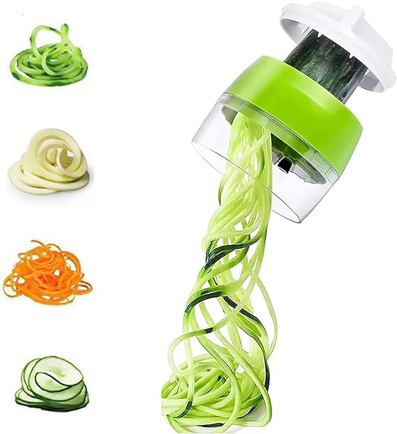A Hosuho - Cortador espiralizador de mano 3 en 1 de acero inoxidable para frutas y verduras en espiral, rallador manual de cocina para ensalada, zanahoria, pepinos, cebollas.