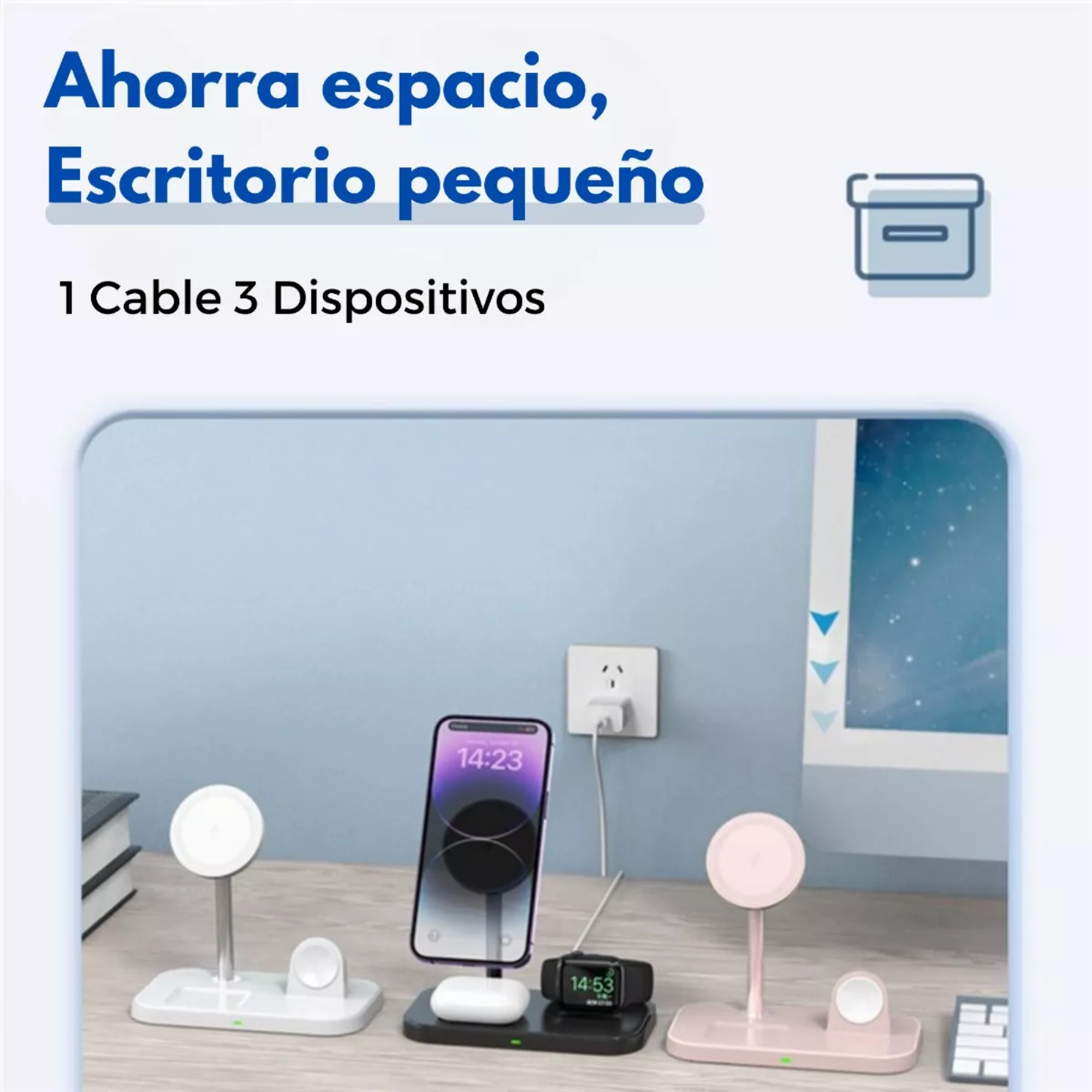 Base De Carga Inalámbrica 3 En 1 Para iPhone Magsafe Color Negro